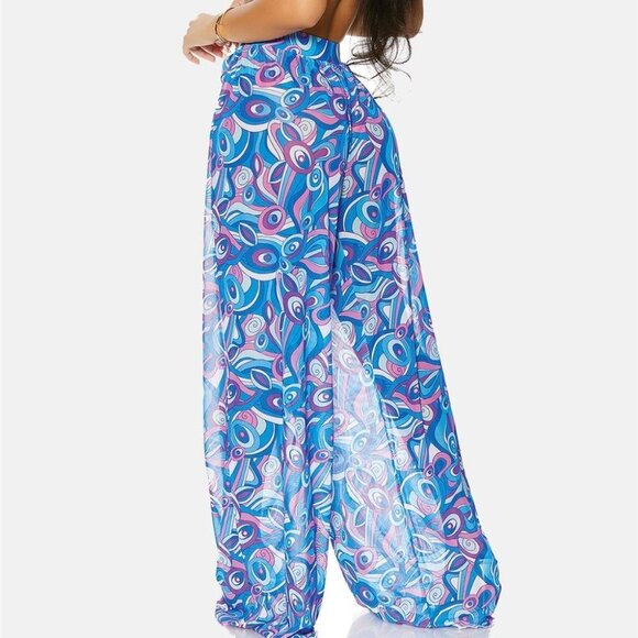 Multi Print Coverup Mesh Sheer Pool Swimwear High Waist Bottom P… - Picture 1 of 4